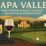 Silverado green beneath “Napa Golf & Wine Weekend” title