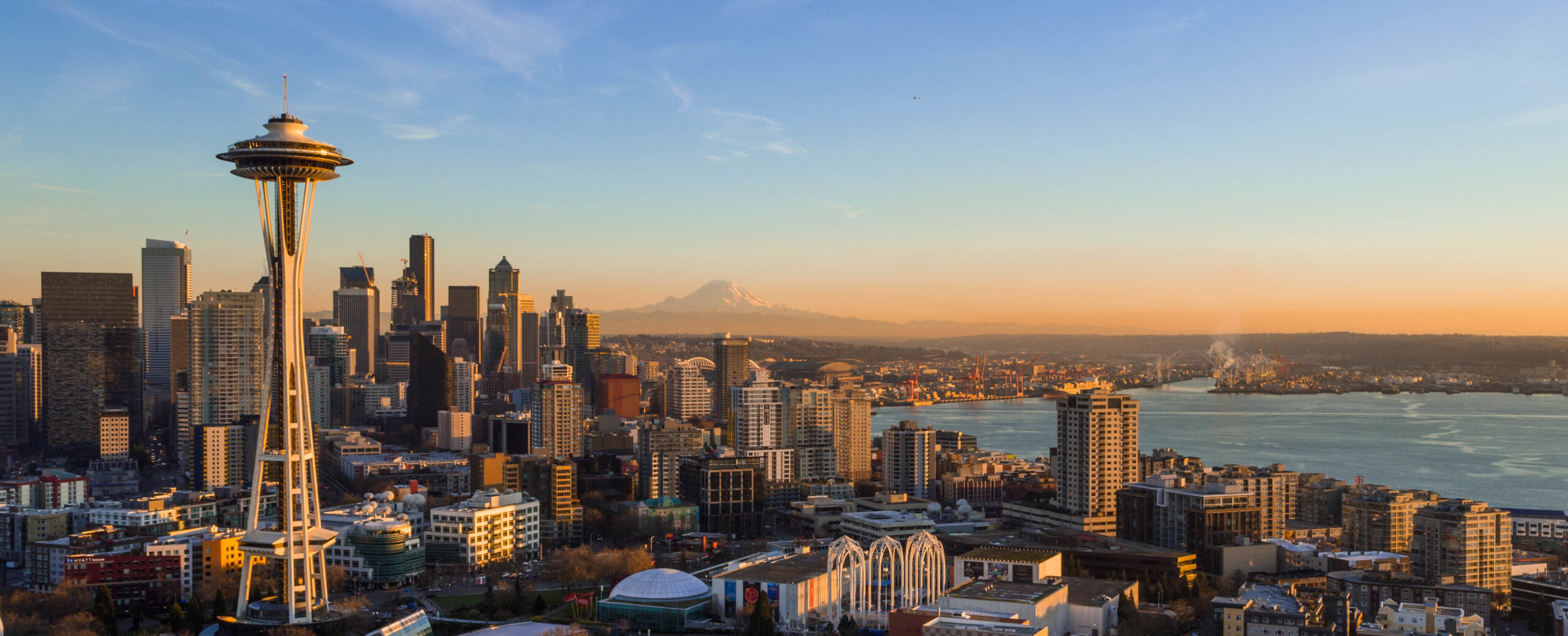 Seattle skyline with Space Needle at sunset