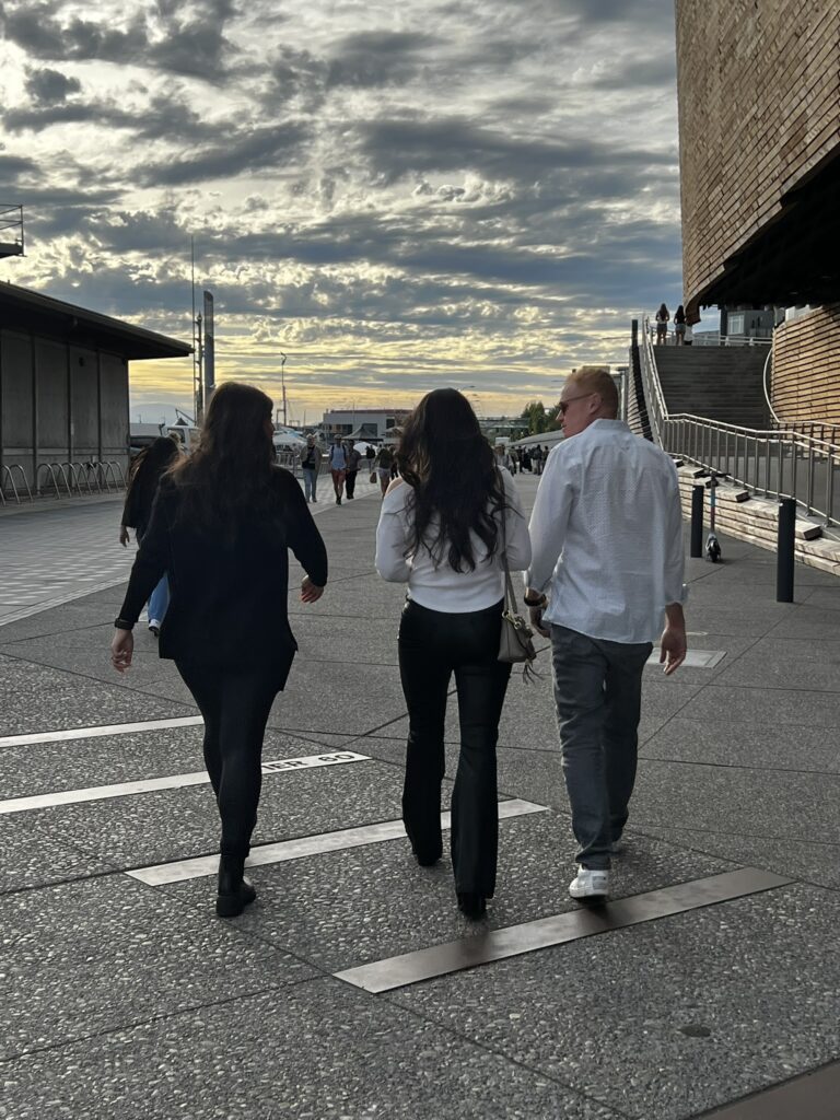 Walking the waterfront to the Edgewater Hotel