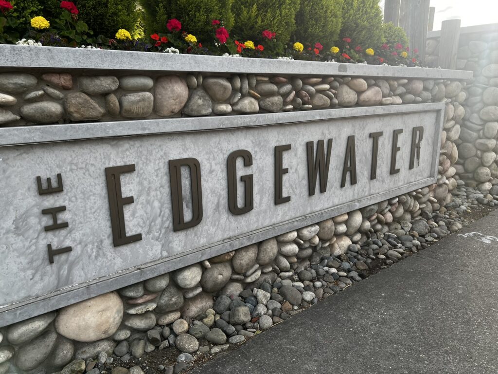The street sign of the Edgewater Hotel
